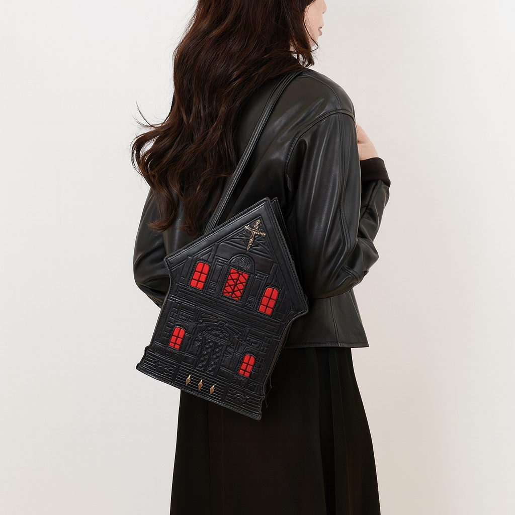 Gothic Style Crossbody Bag for Women - Black with Zipper Closure, Polyester Lining & Metal Hardware Accents, Durable Stitched Edges, Ideal for Casual and Formal Wear, Fantasy-Themed Design, Gothic Crossbody Ba