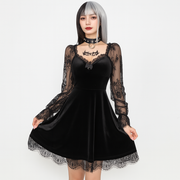Sensual Lace Gothic A-Line Dress with Ruffled Hem