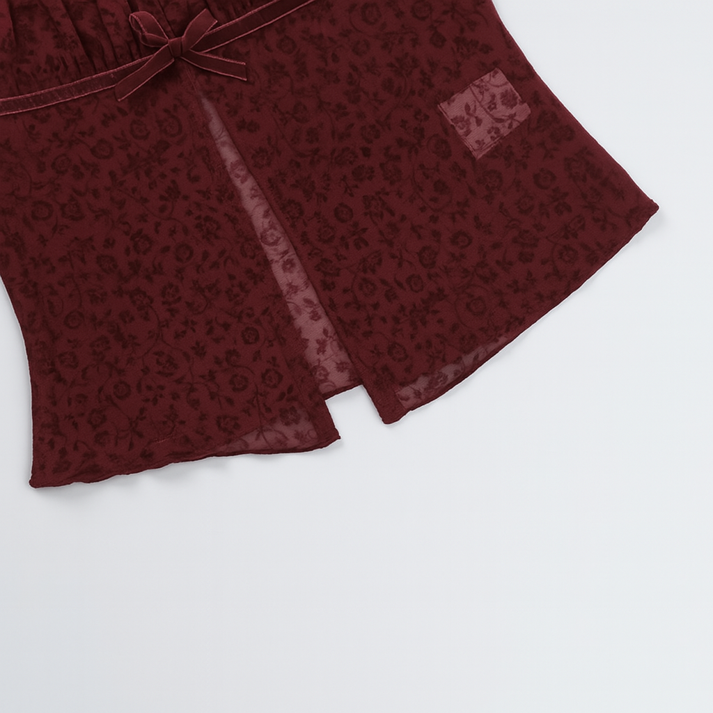 Gothic Red Crop Top with Square Neck and Side Slit