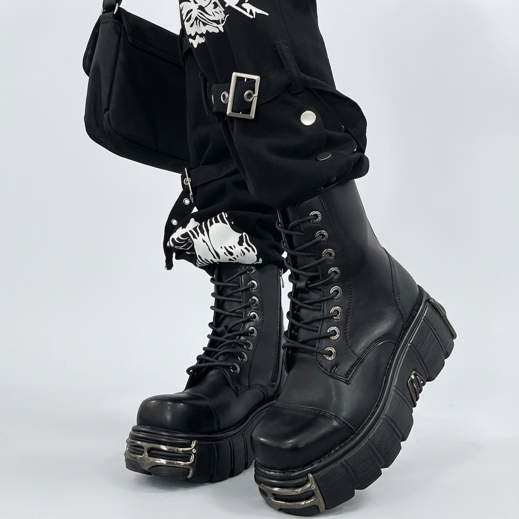 Y2K Punk-Inspired Women's Ankle Boots - Lace Up & Zip, High Heel Platform with Round Toe, Faux Cover Motorcycle Booties for All Seasons