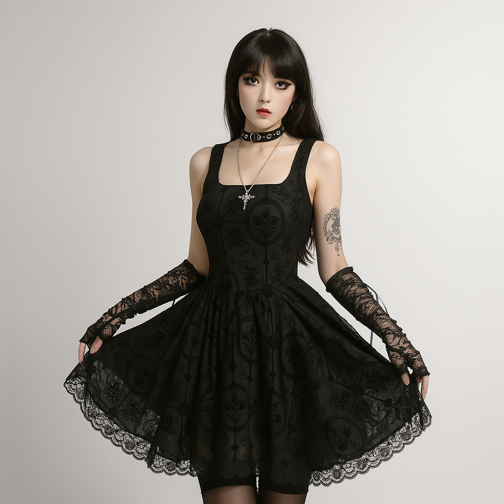 Sexy Gothic Lace Trim Bodycon Dress