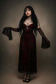 Shadowlace Reverie Gothic Maxi Dress with Double-Layer Lace