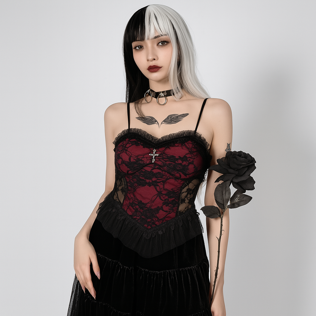 Lace Cross Tank Top for Gothic Fashion Lovers