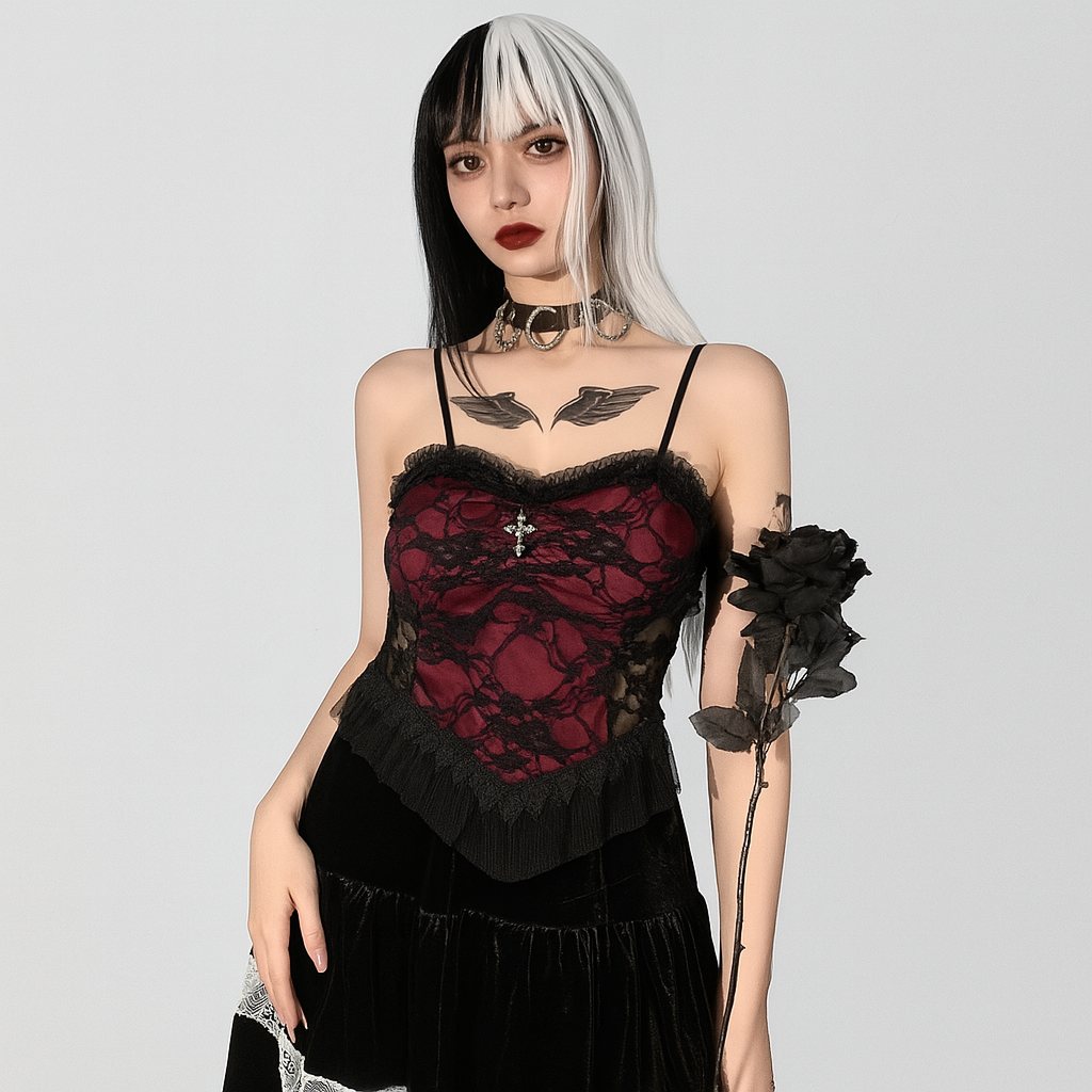 Lace Cross Tank Top for Gothic Fashion Lovers