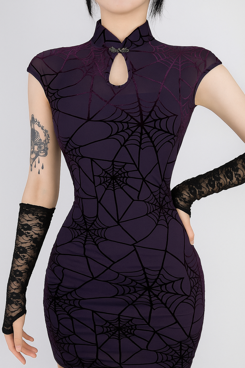 Spider Web Gothic Cheongsam Dress Set