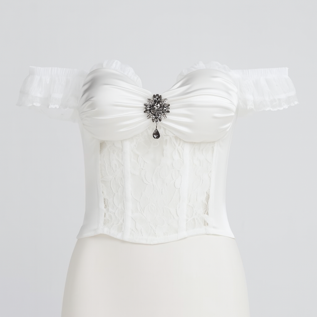 Ghost Bride Off Shoulder Gothic Top with Lace Accents
