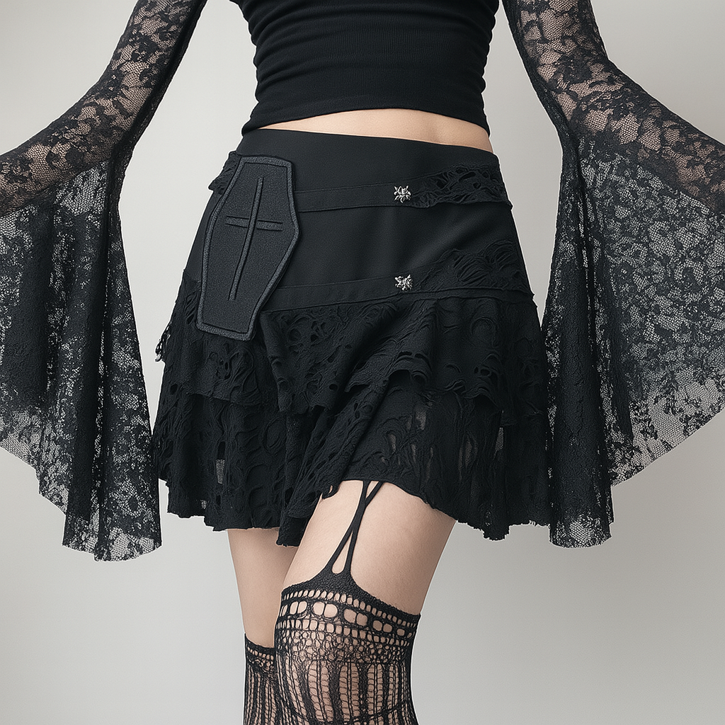 Gothic Layered Cake Skirt with Cross Embellishment