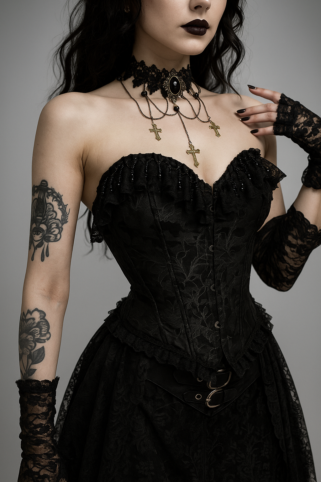Crucifix Corset Bustier Gothic Brocade Top