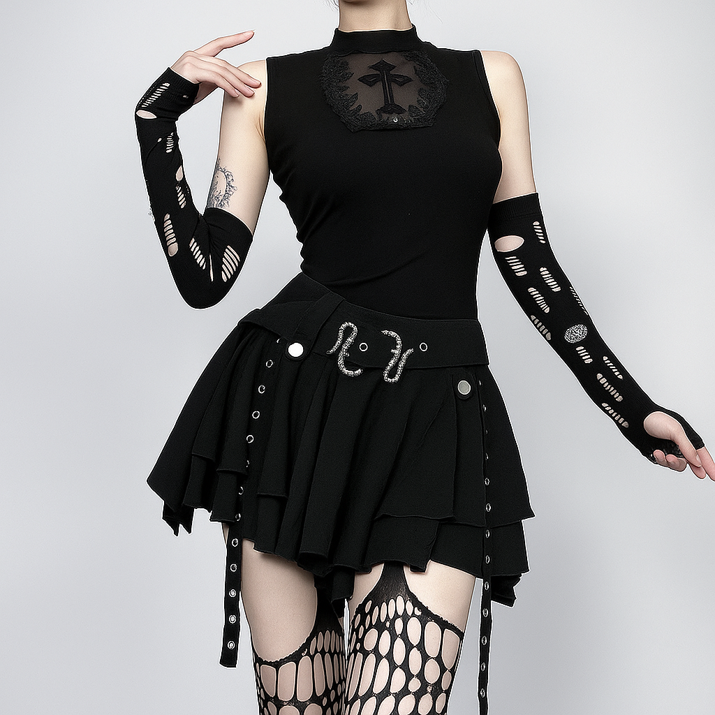 Irregular Metal Skirt with Pleats for Alternative Fashion