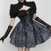 Gothic Lace Dress with Floral Jacquard and Lace Overlay