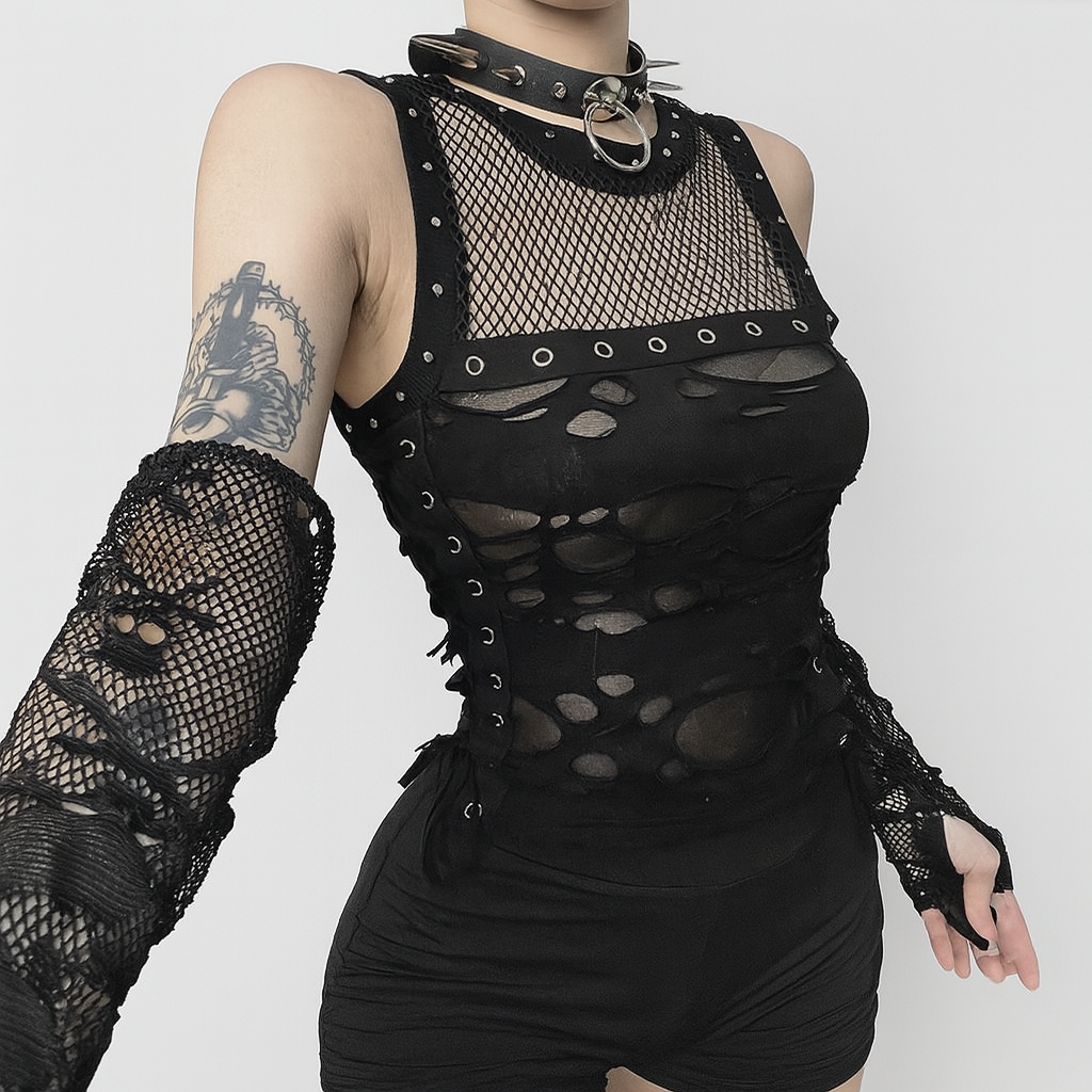Gothic Sheer Distressed Tank Top for Modern Goth Fashion