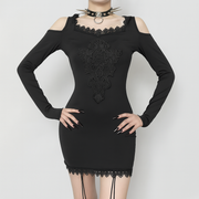 Hooded Lace Detail Bodycon Dress for Gothic Style