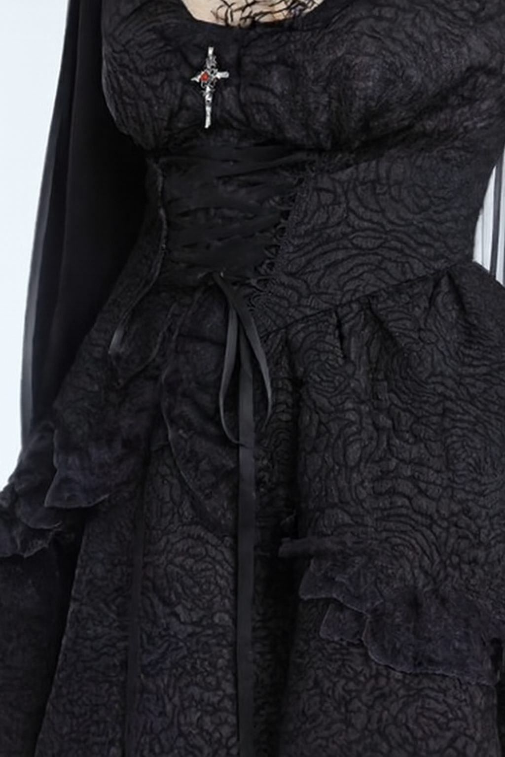 Black Lace-Up Flared Gothic Dress