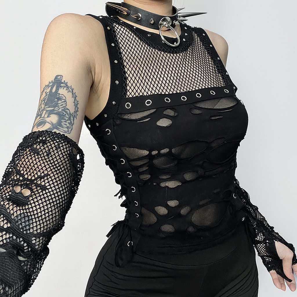Gothic Sheer Distressed Tank Top for Modern Goth Fashion