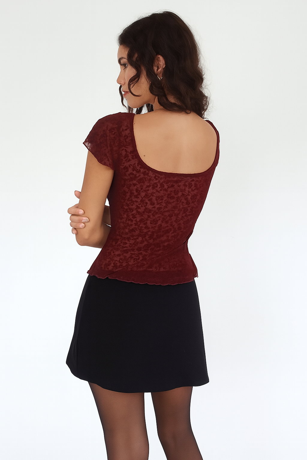 Gothic Red Crop Top with Square Neck and Side Slit