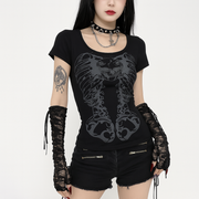 Skull Print Lace-Up Crop Top for Alternative Fashion