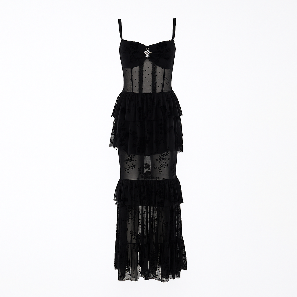 Sexy Gothic Mesh Long Dress for Witchy Style - Black / M Sexy Gothic Mesh Long Dress for Witchy Style - Black / M