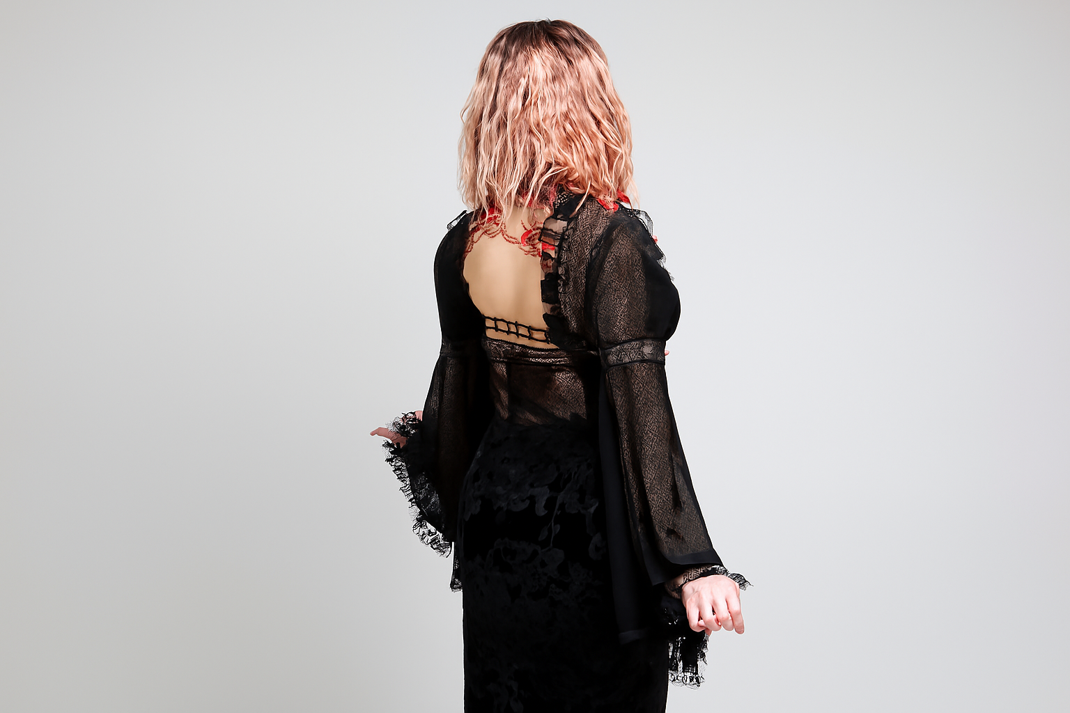 Gothic Lace Bell Sleeve Overlay Top