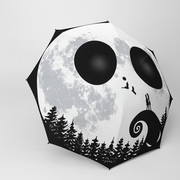 Tim 's The Nightmare Before Christmas Jack Skellington Automatic Open/Close Umbrella - 8-Rib Windproof Portable Folding Umbrella with Plastic Handle, Yin-Yang Moon & Pine Tree Design for Casual & Halloween Outings, Durable Construction, Outdoor Accessory,