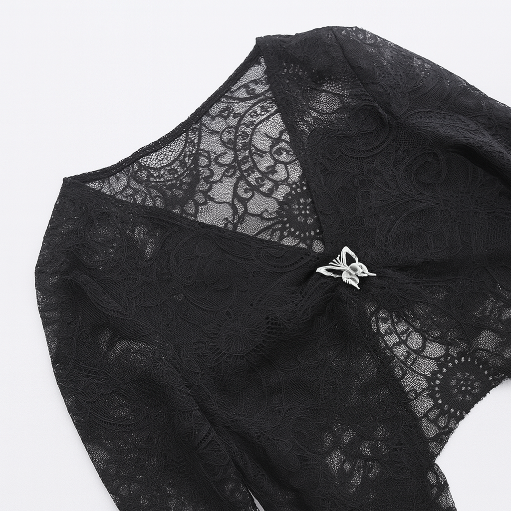 Occult Luxury Lace Crop Top with Flared Sleeves