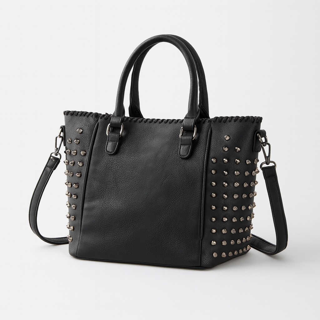 [Halloween]Women's shoulder bag set with rivets and skull head, steampunk style tote bag, large capacity shoulder travel bag, ideal choice for Halloween and daily use