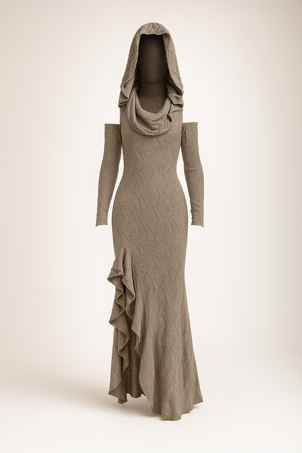 Dune Textured Hooded Dress in Occult Luxe Style