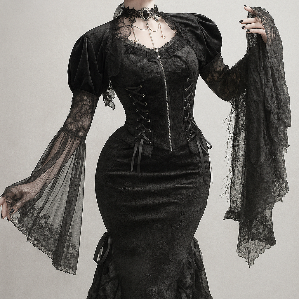 Velvet Cape Top With Flared Sleeves For Gothic Grunge Style