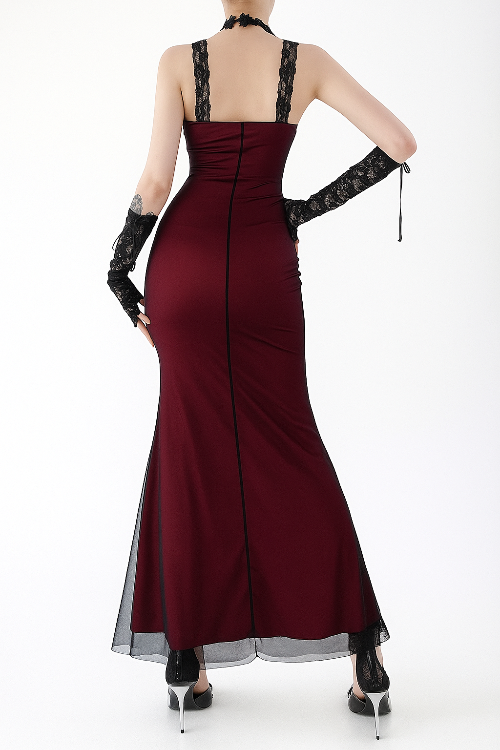 Crucifix Veil Gown – Gothic Layered Cross-Strap Dress