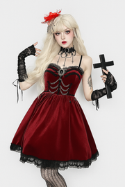 Crimson Chains Gothic Dress with Chain Detail