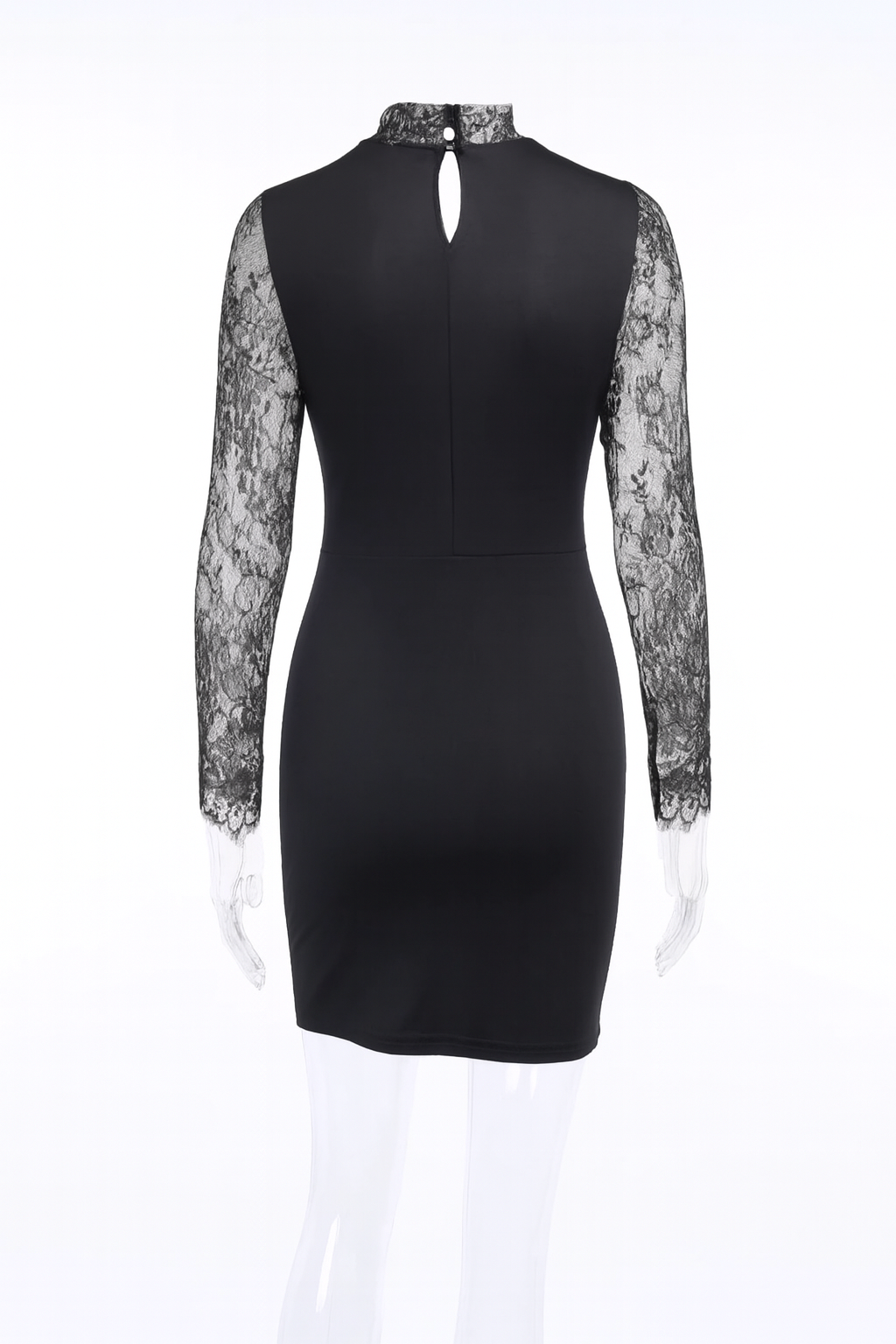Midnight Widow Lace Dress - Gothic V Neck Bodycon Gown with Lace Sleeves