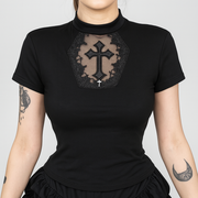Gothic Cross Mesh Tee Top