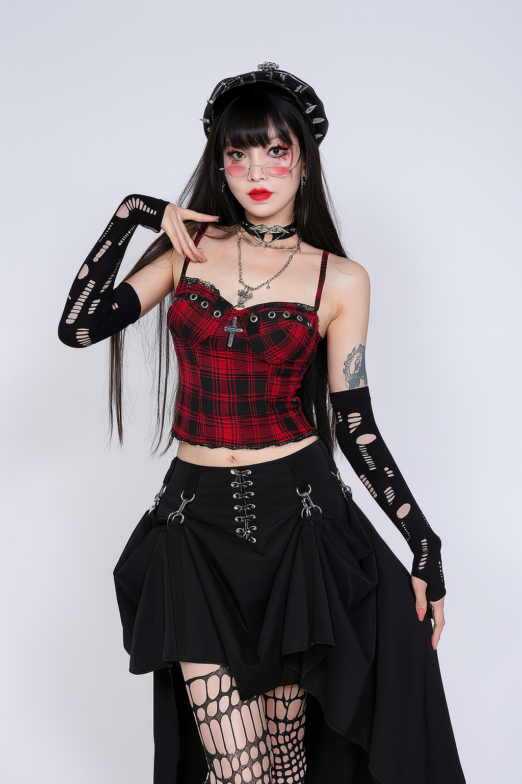 Gothic Plaid Crop Top With Adjustable Straps