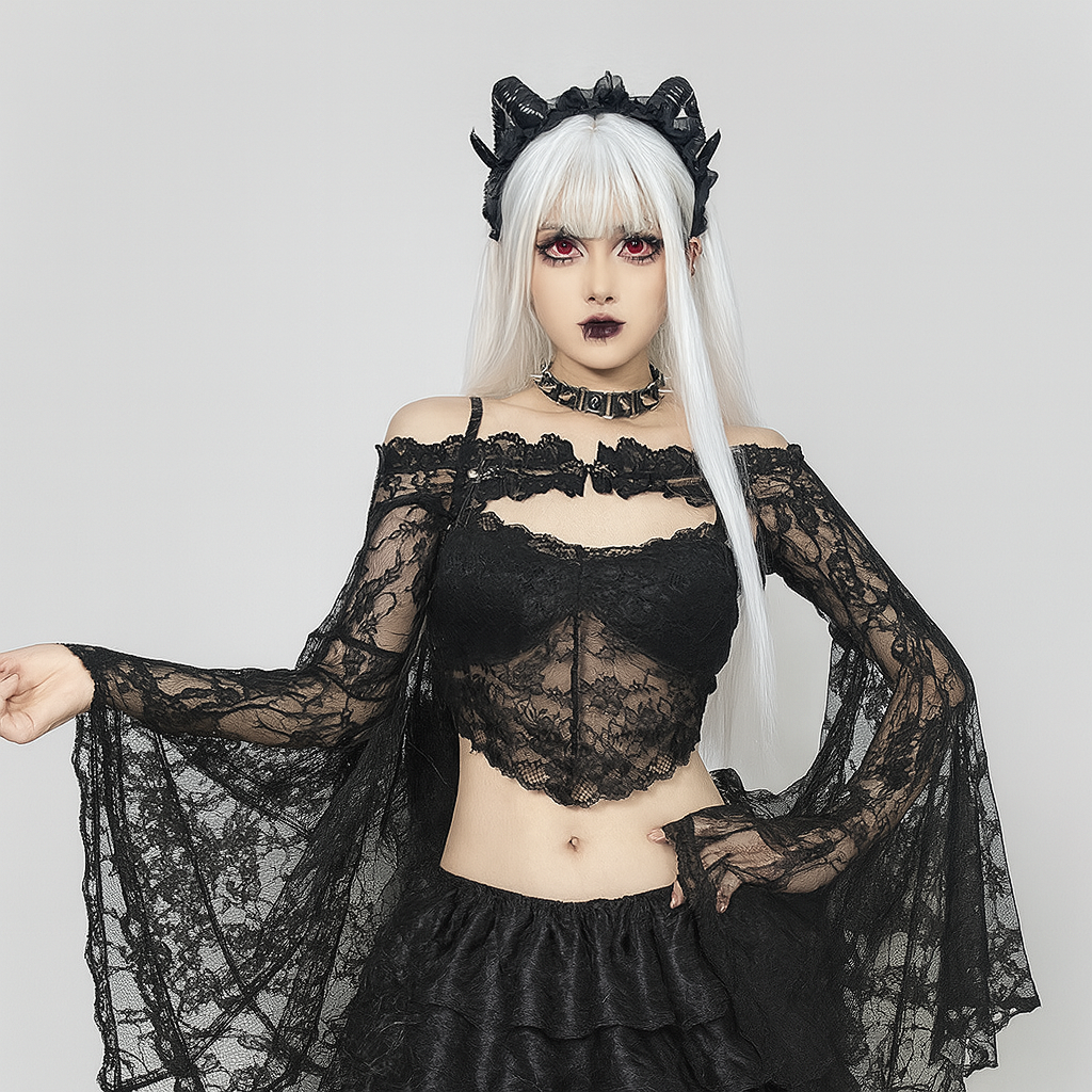 Gothic Sheer Lace Cardigan with Button-Up Mesh Top for Alternative Fashion