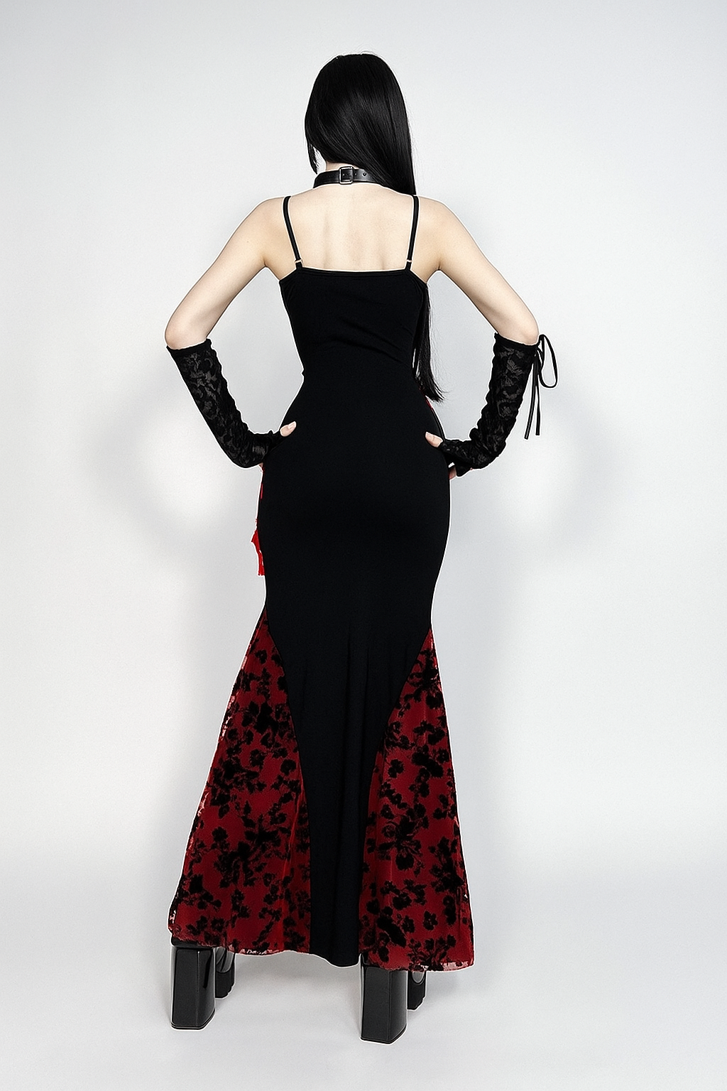 Floral Fringe Gothic Maxi Dress With Lace Accents
