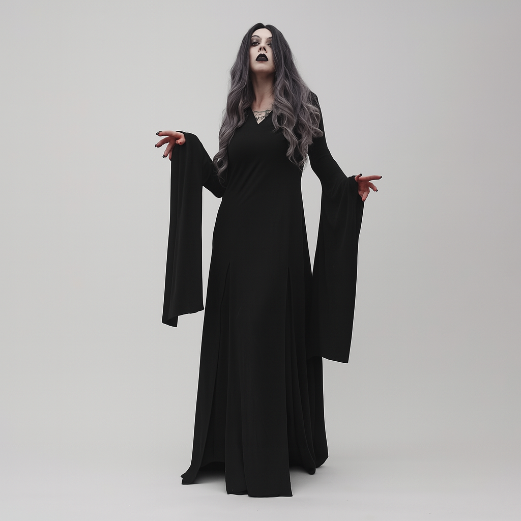 Witchy Lace Slit Maxi Dress for Gothic Elegance