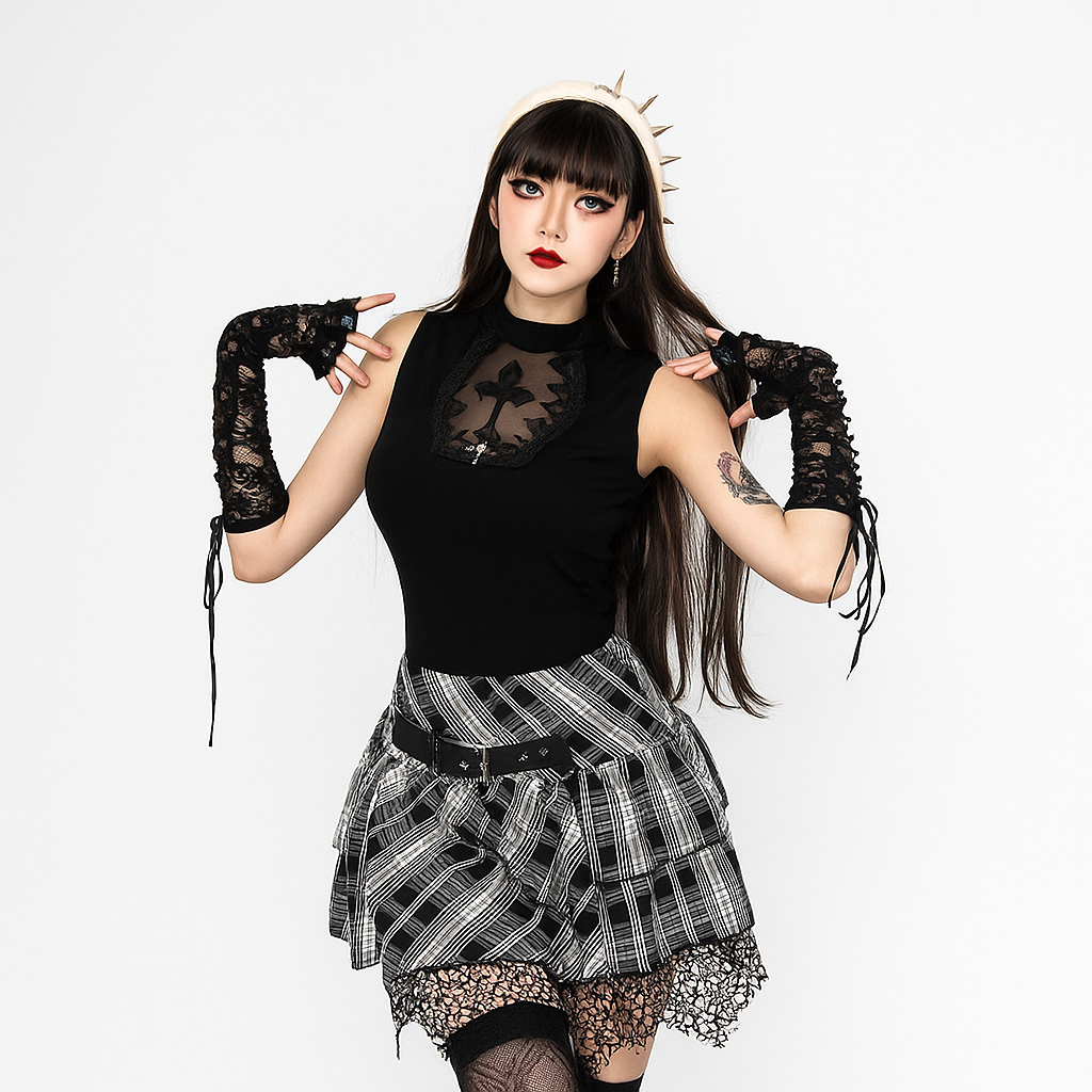 Tartan Chains Mini Skirt Gothic Plaid High-Waist Baddie Look