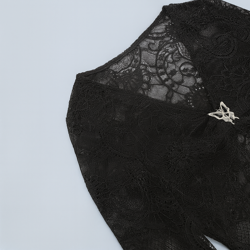 Occult Luxury Lace Crop Top with Flared Sleeves