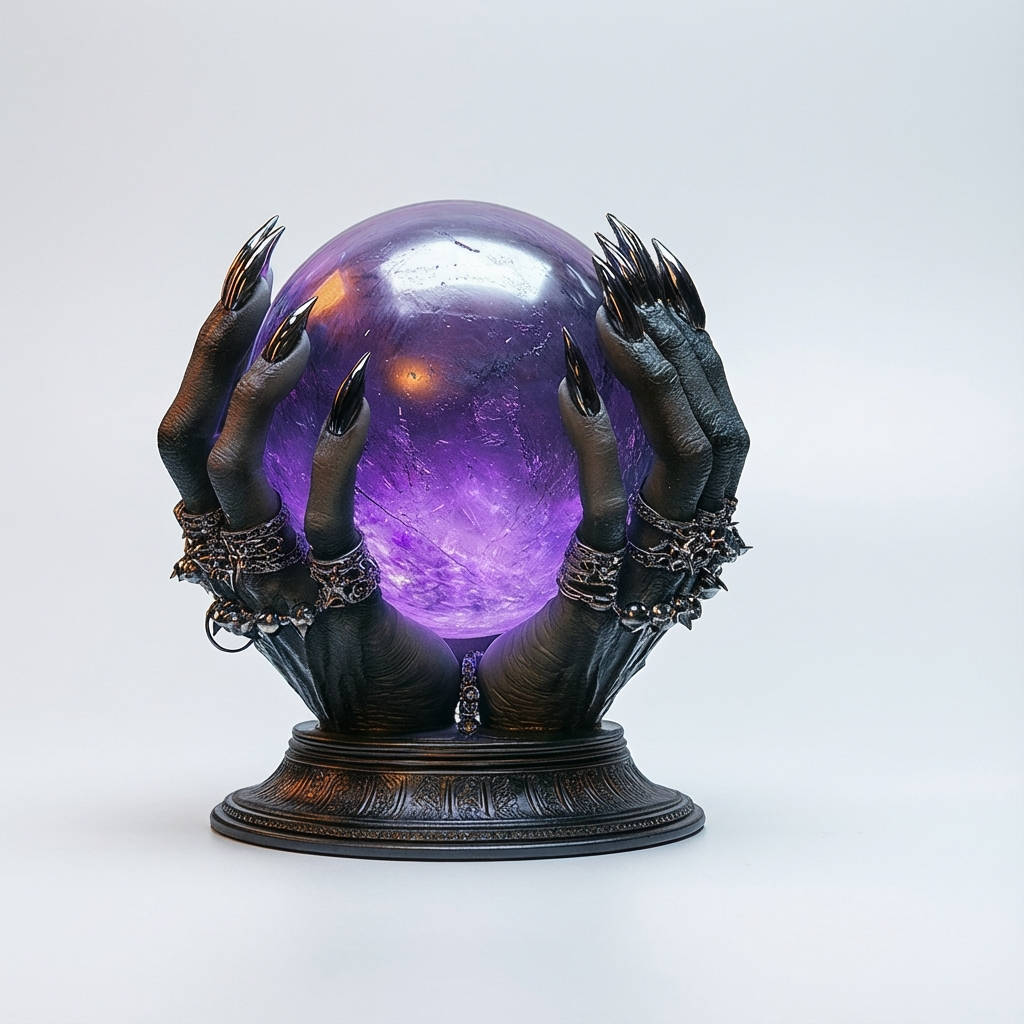 2D Flat, 1pc 2D Flat Rotating Acrylic Desktop Ornament - Witch Hands with Mystical Purple Crystal Ball, 360° Spin Gothic Decor for Halloween & Office, No Electricity Needed, Spooky Room Accent, Intricate Design, Detailed Craftsmanship, Decorative Piece, 2