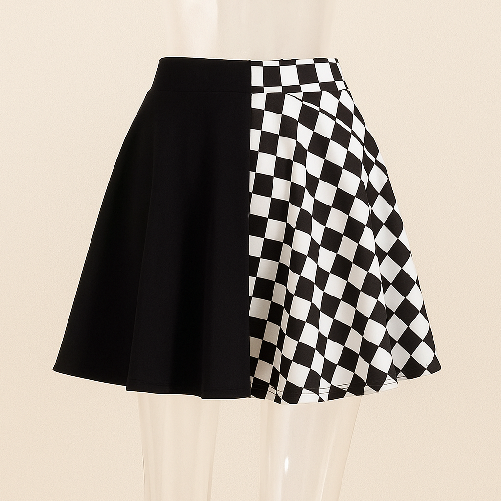 Gothic Houndstooth High Waist Pleated Mini Skirt