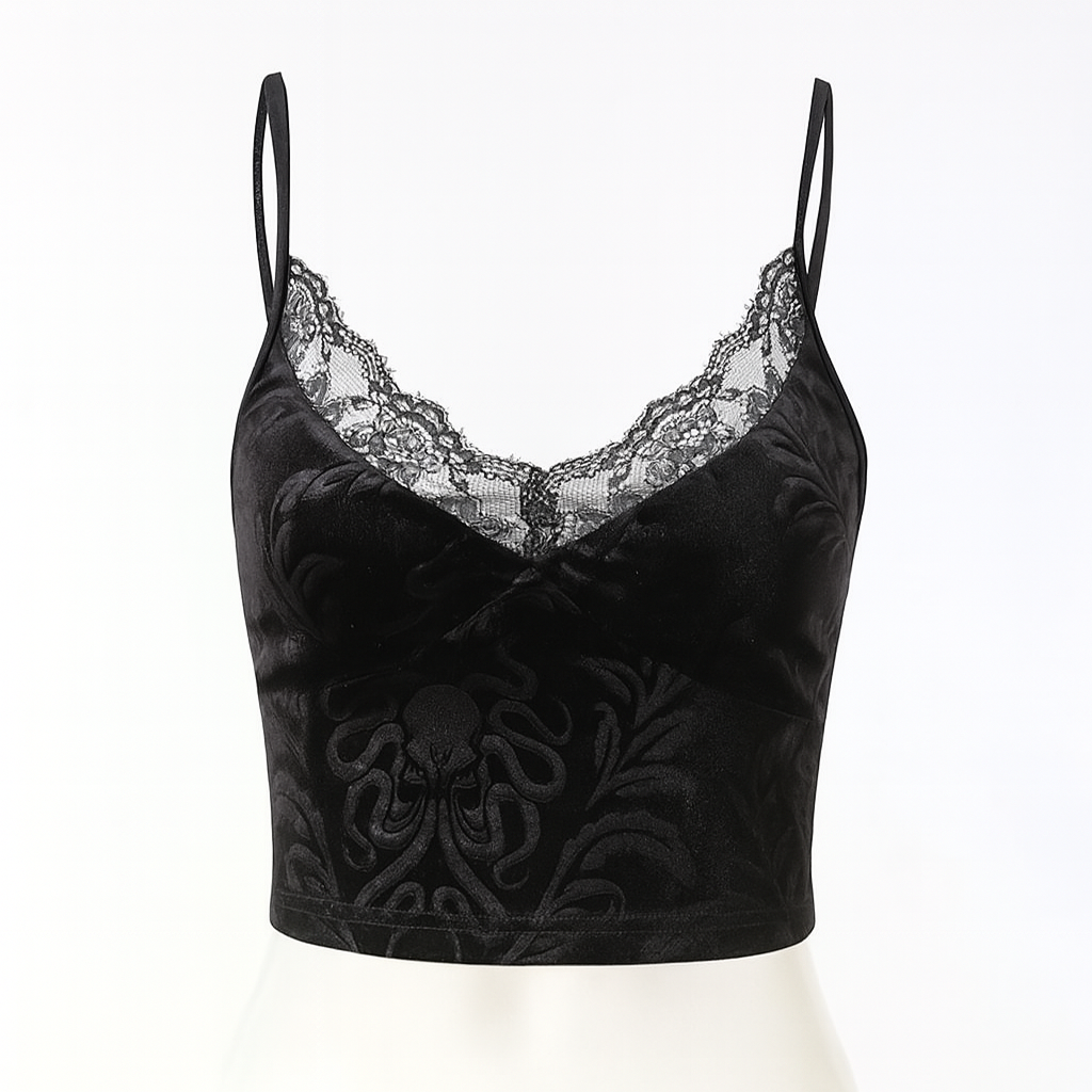 Cropped Lace Gothic Top with Adjustable Straps