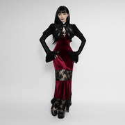 Crimson Lace Siren Dress – Dark Floral Gothic Bodycon Gown