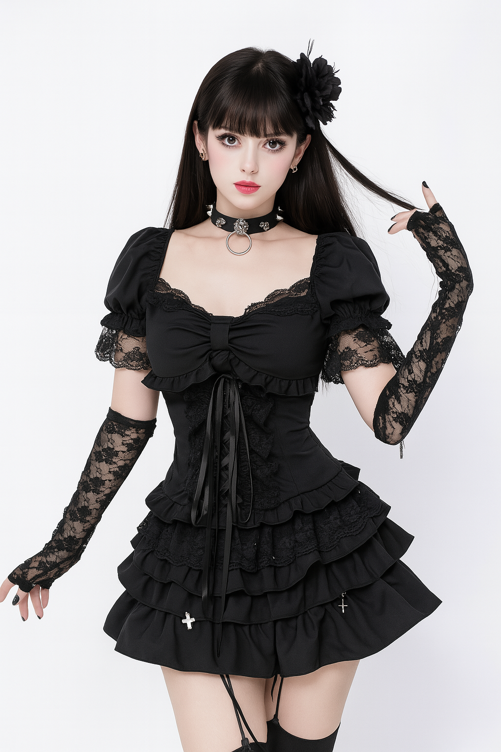 Lace-Up Gothic Ruffle Shirt for Alternative Fashion