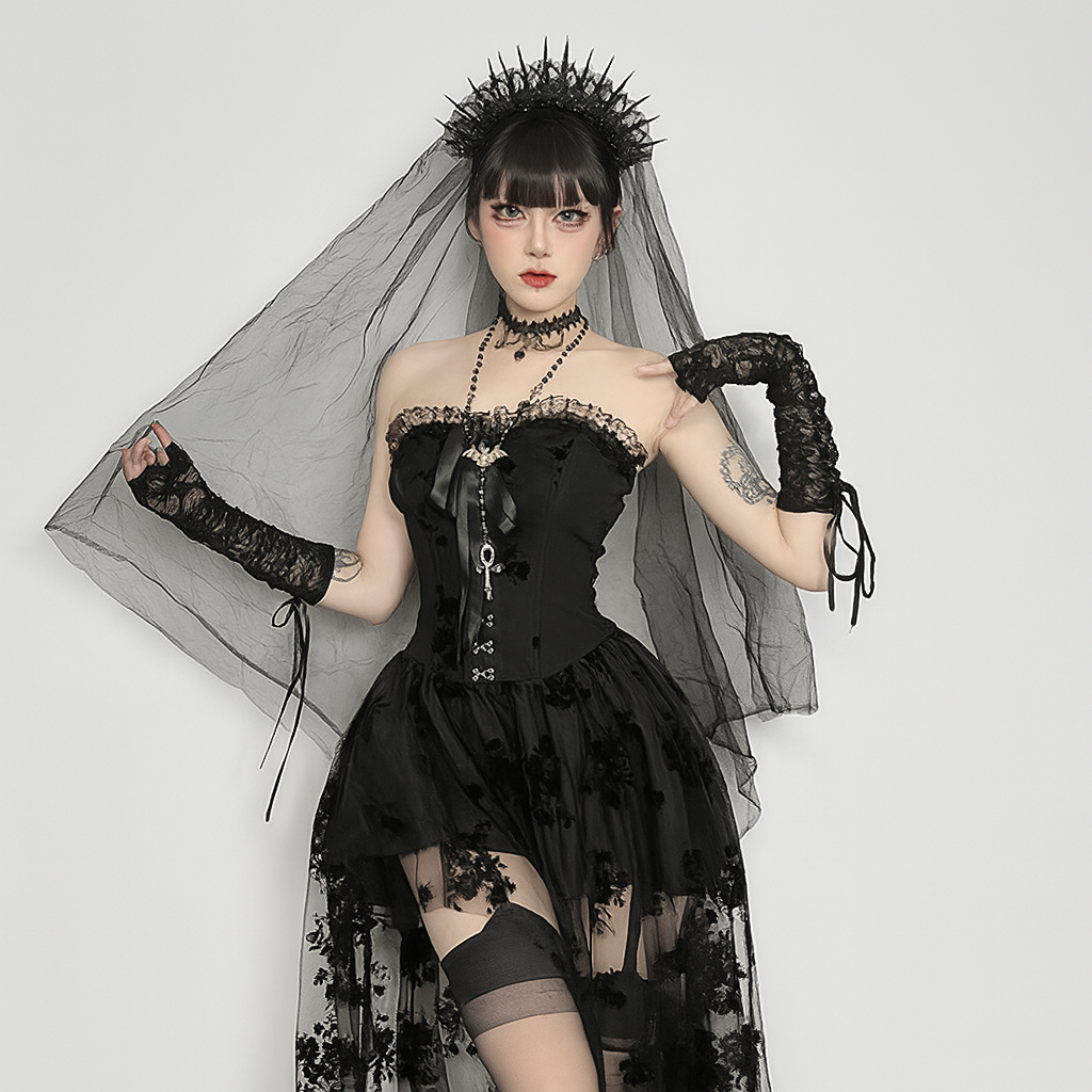 Gothic Bride Lace Overlay Dress
