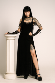 Gothic Velvet Off-Shoulder Slit Maxi Dress for Dark Elegance