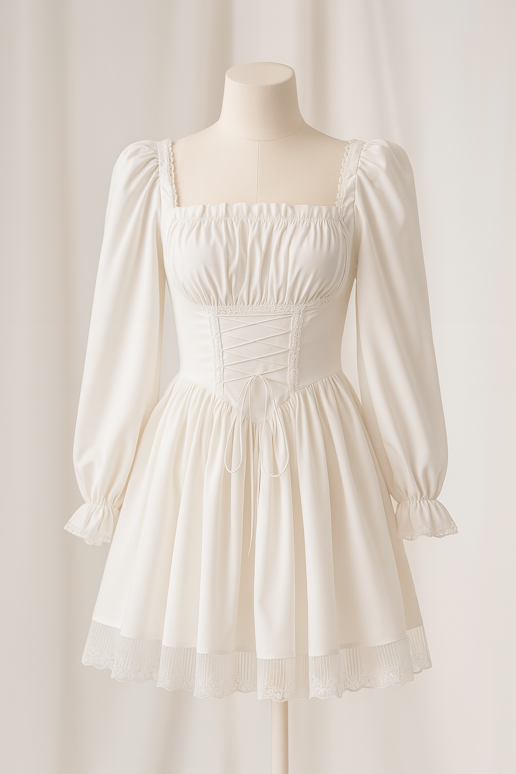 Puff Sleeve Gothic Princess Dress with Lace Trim