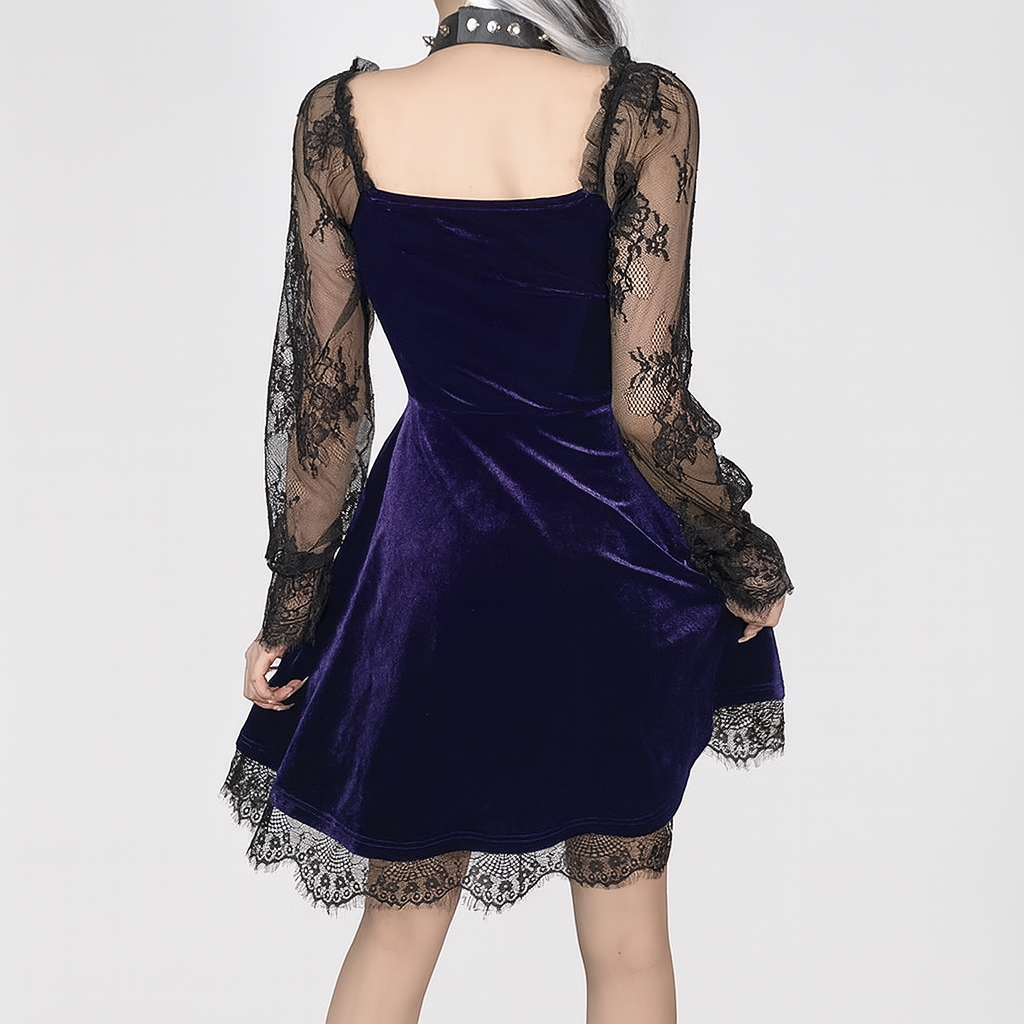 Gothic Ruffled Lace Mini Dress in Black Red and Burgundy