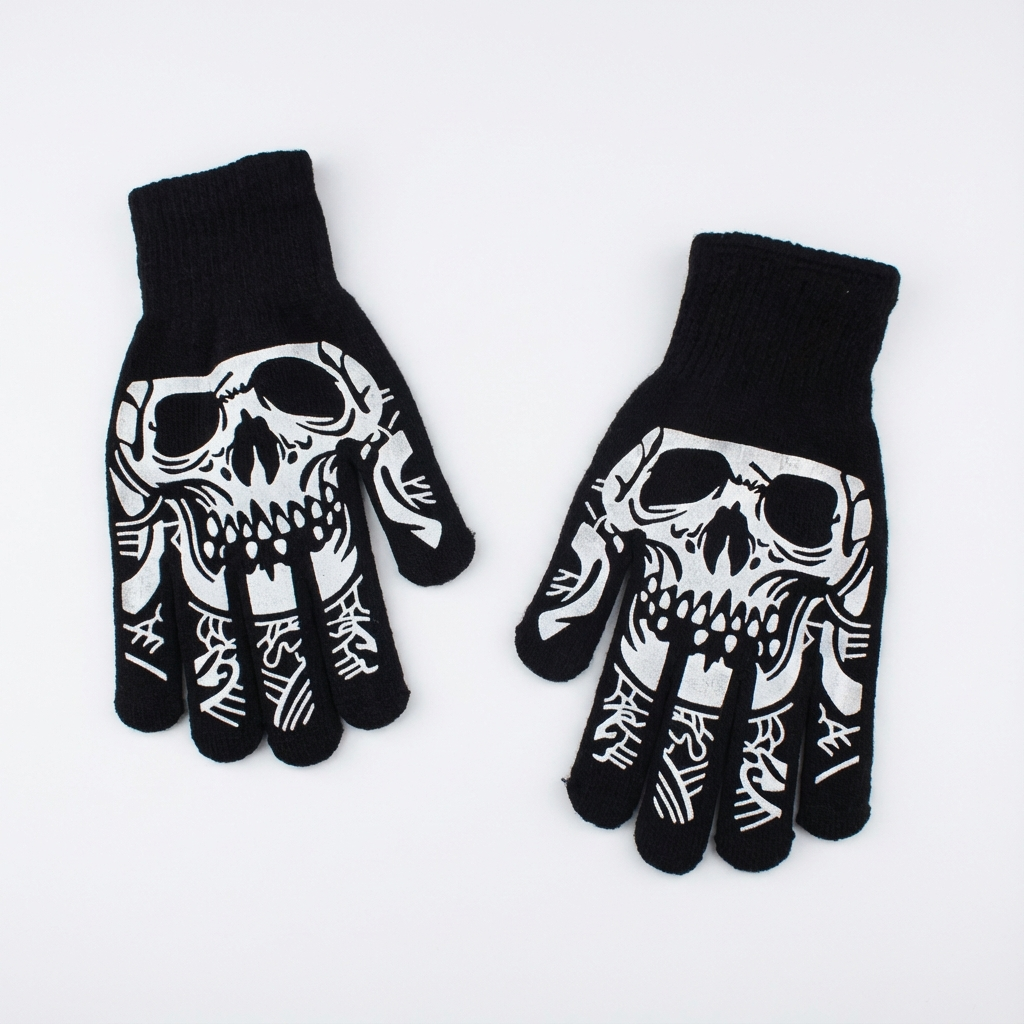 ted Gloves with Glow-in-the-Dark Skeleton Design for Halloween - Stylish Warm Cycling Gloves for Men, Perfect for Outdoor Activities