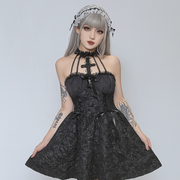 Witchy Cross-Back Ruffled Dress for Halloween Elegance
