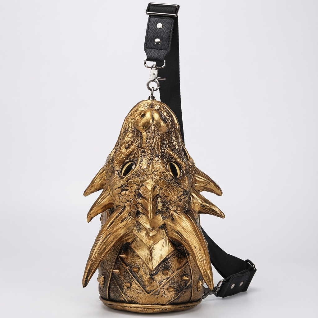 Unisex Gothic Dragon Head Crossbody Bag - Adjustable Strap, Black Silicone Shoulder Bag with Metallic Dragon Design, Perfect for Halloween & Christmas Parties, Street Style Fashion Accessory, Halloween Accessories