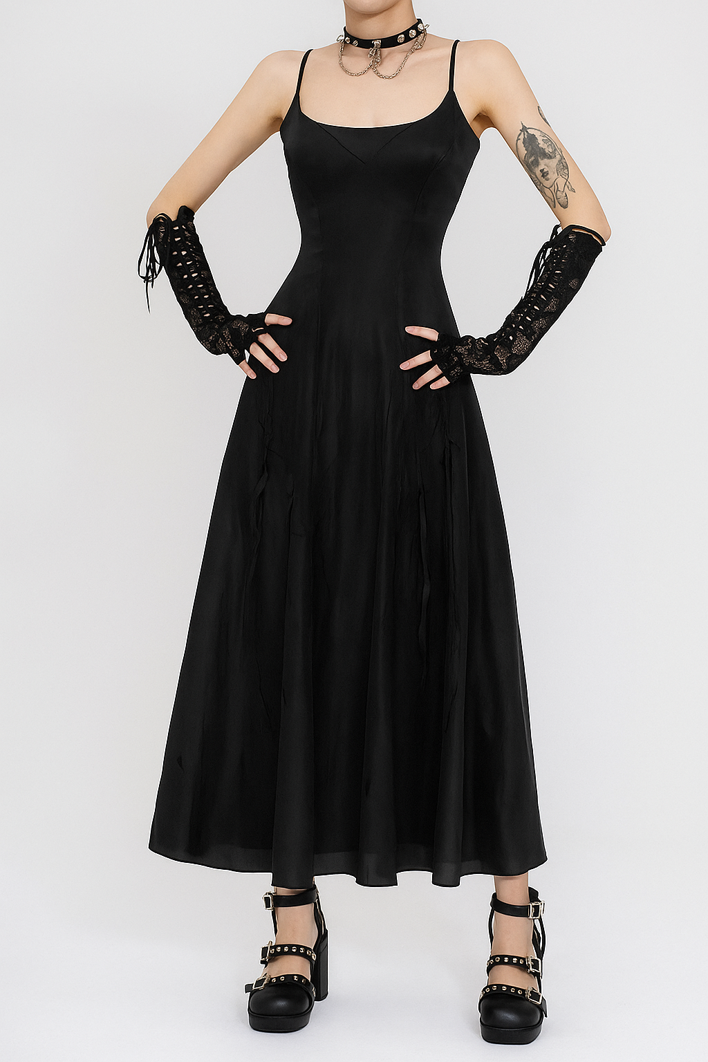 Butterfly Print Gothic A-Line Dress with Sleeves